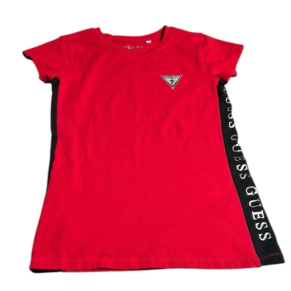 Guess top,women S,Red Fitted Short Sleeve T-shirt, side logos, bright,fun,cotton - Picture 2 of 15
